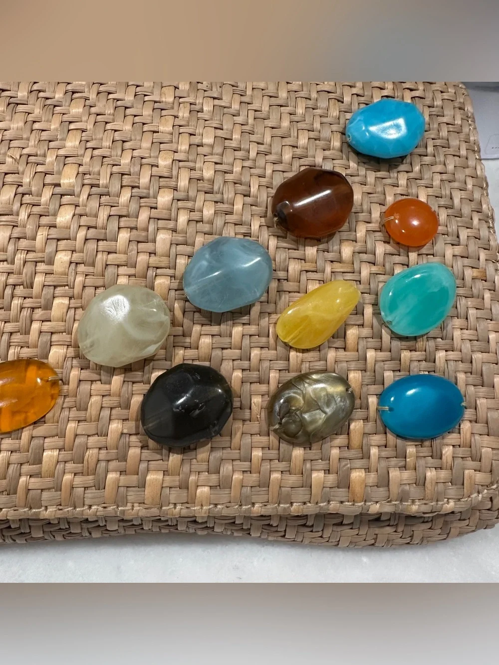 New York & Company Natural Straw Clutch with Multicolor Bead Accents